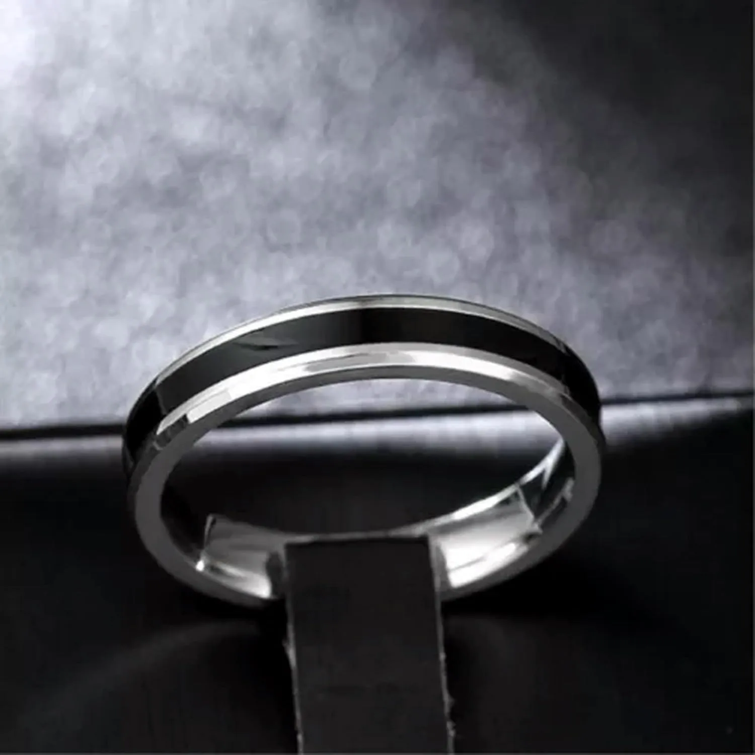 4mm Black&Silver/White&Silver Bands Women Stainless Steel Couple Rings Size 6-12