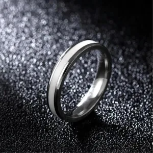 4mm Black&Silver/White&Silver Bands Women Stainless Steel Couple Rings Size 6-12