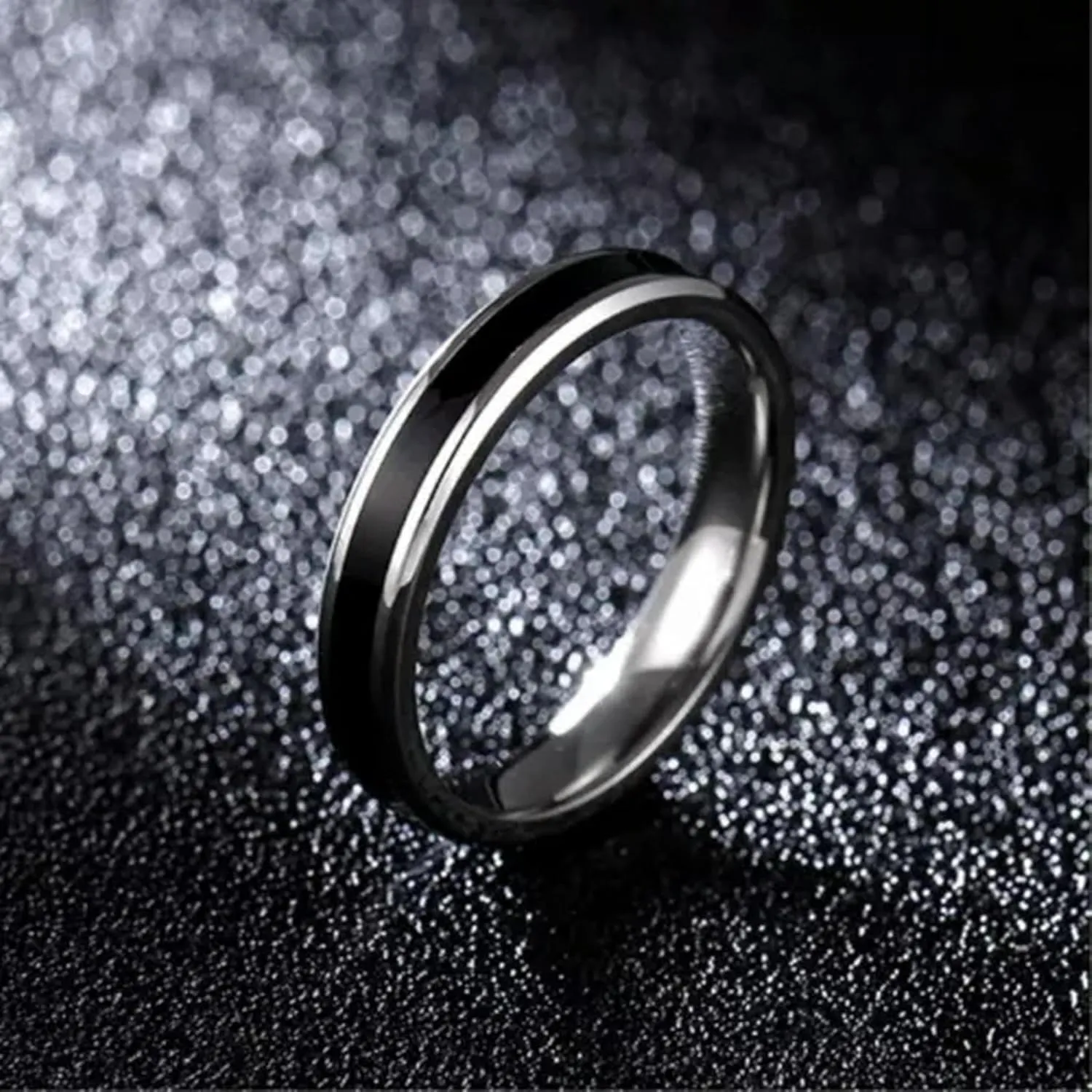 4mm Black&Silver/White&Silver Bands Women Stainless Steel Couple Rings Size 6-12
