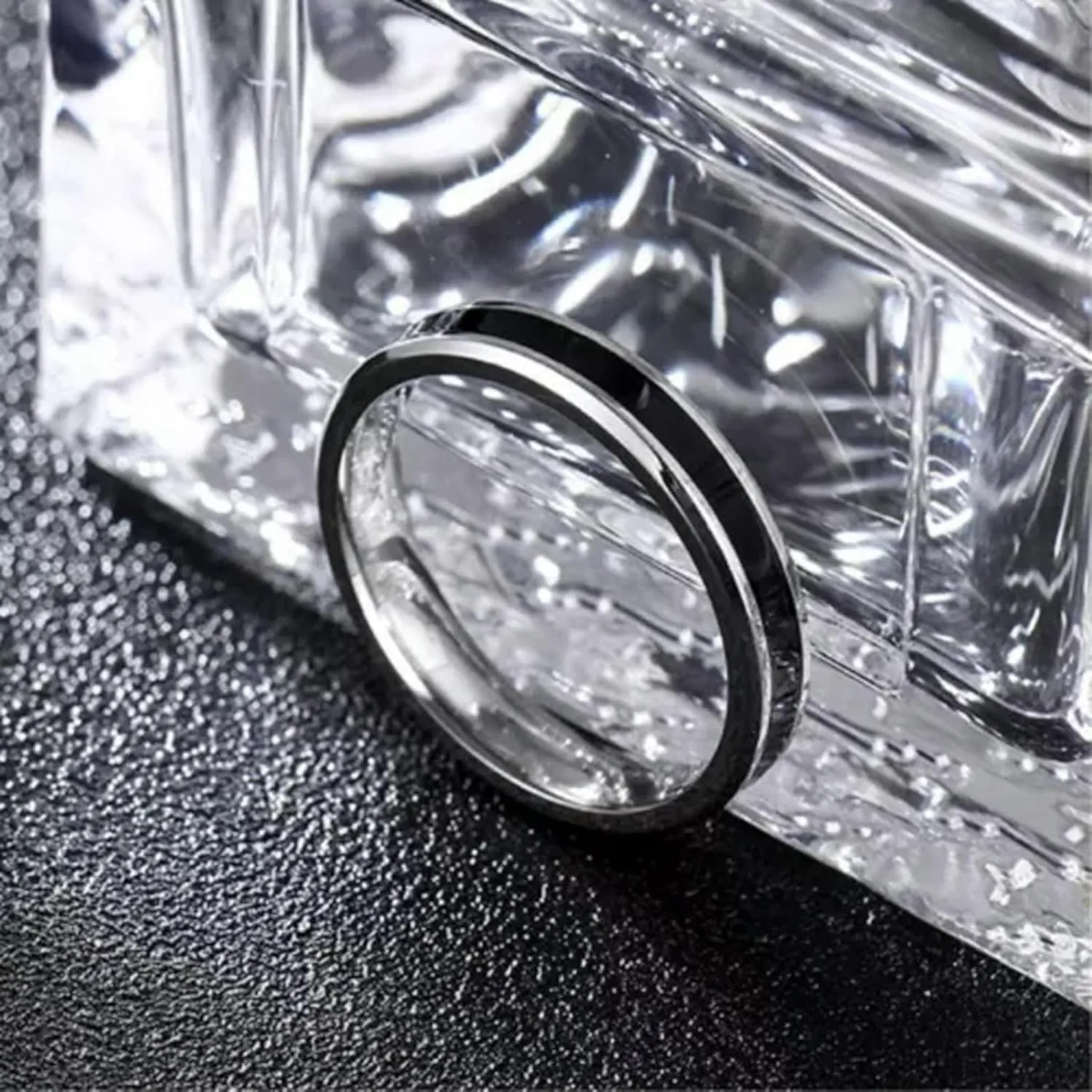 4mm Black&Silver/White&Silver Bands Women Stainless Steel Couple Rings Size 6-12