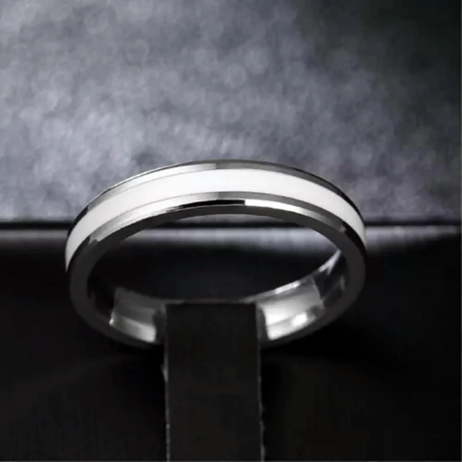 4mm Black&Silver/White&Silver Bands Women Stainless Steel Couple Rings Size 6-12