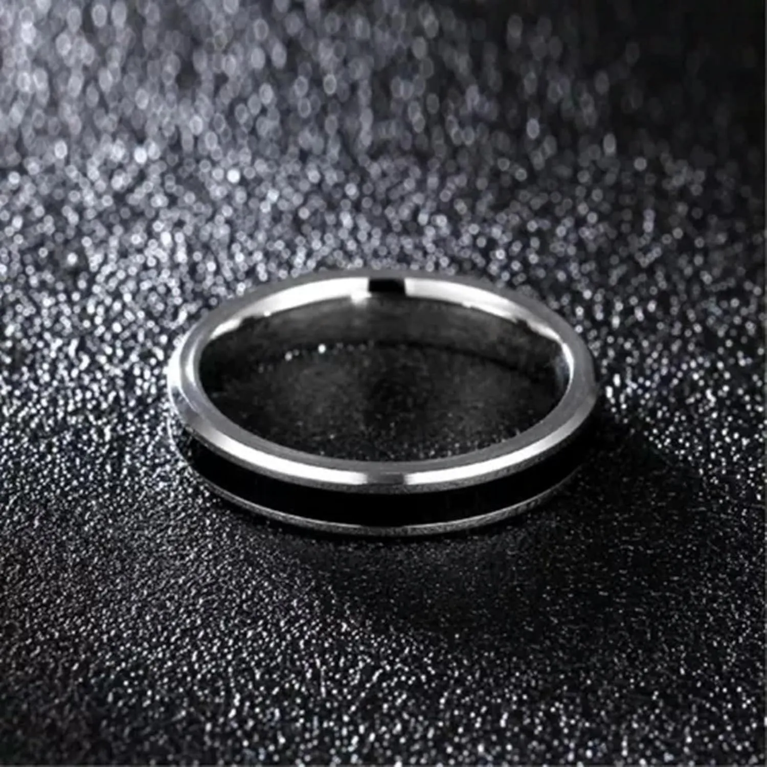 4mm Black&Silver/White&Silver Bands Women Stainless Steel Couple Rings Size 6-12