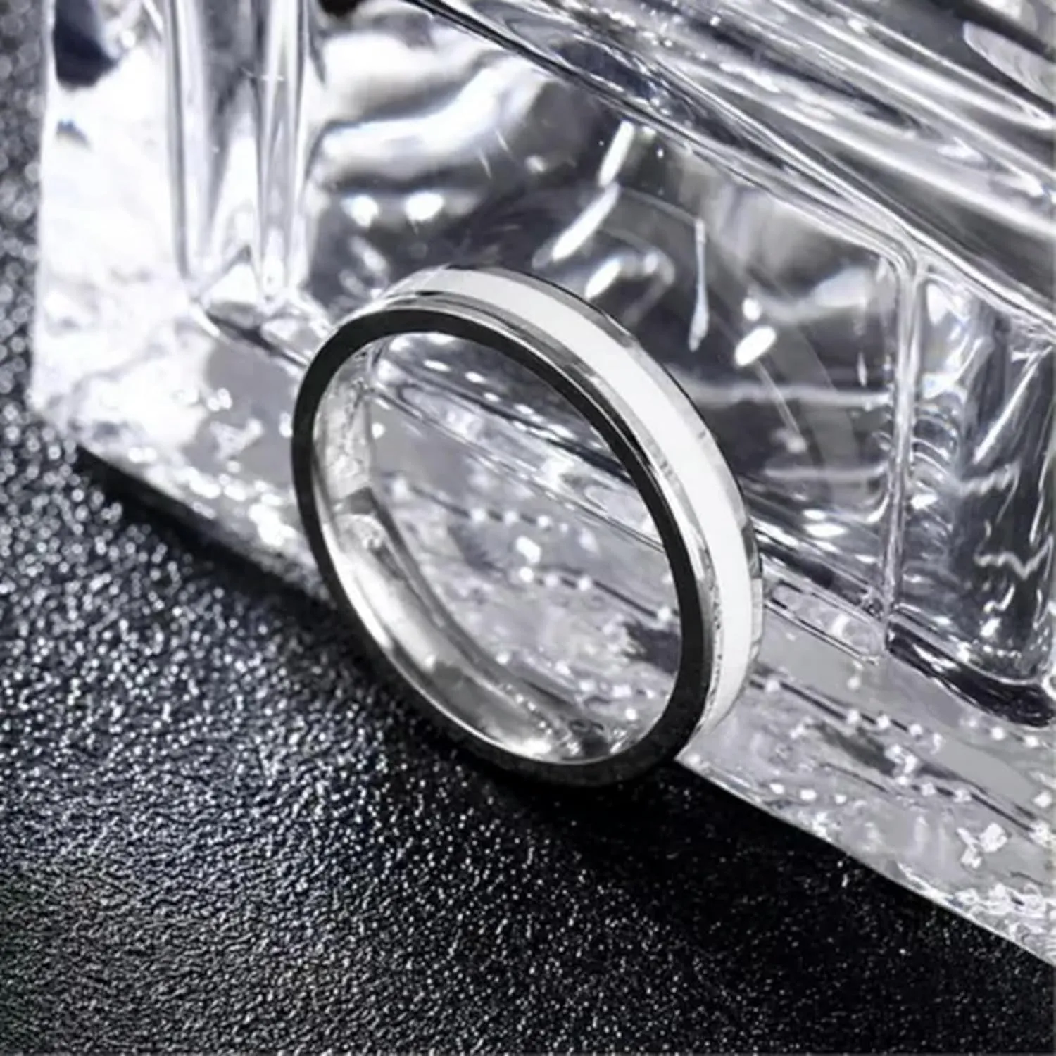 4mm Black&Silver/White&Silver Bands Women Stainless Steel Couple Rings Size 6-12