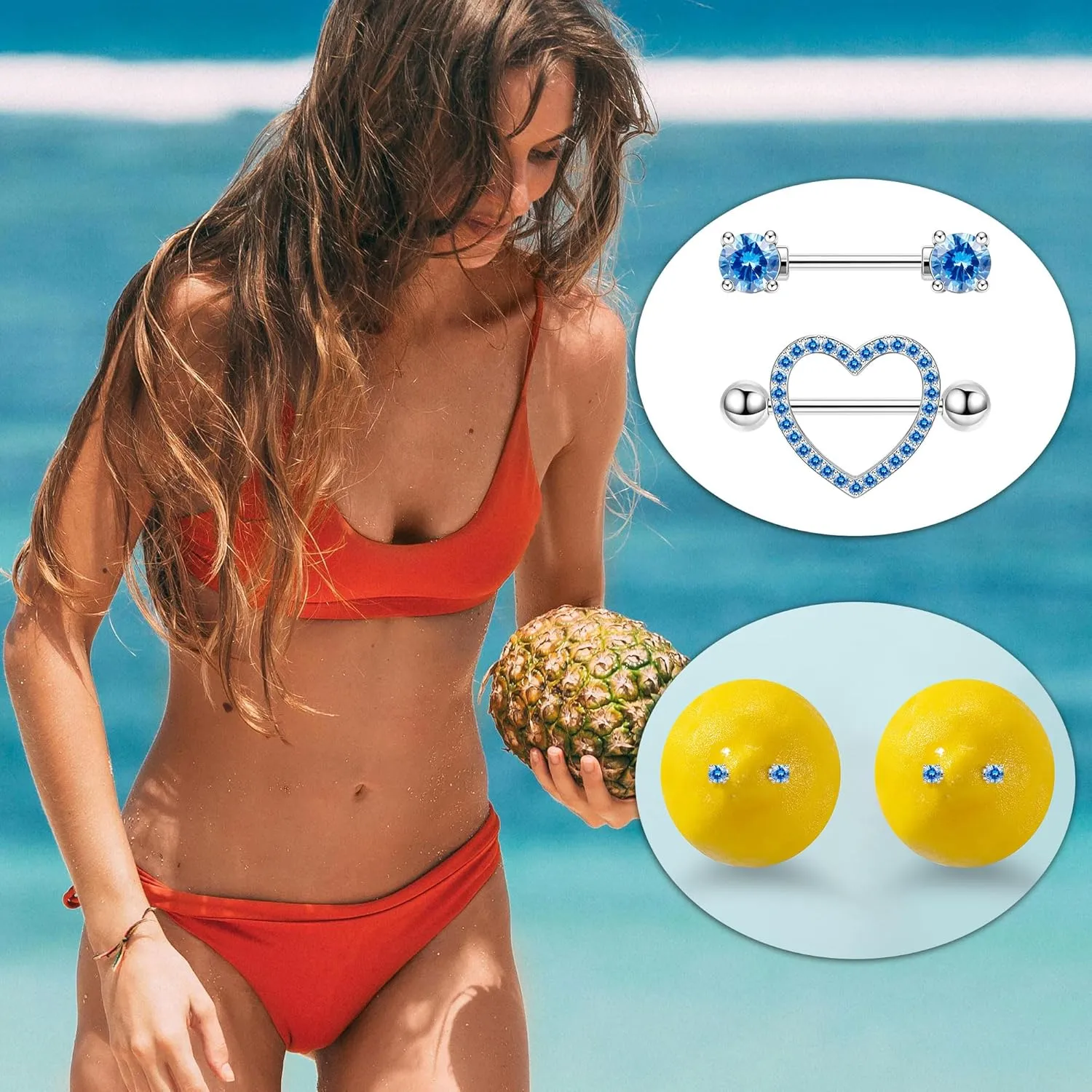 4Pairs 14G G23 Titanium Nipple Rings for Women Heart Flower CZ Barbell Nipplerings Hypoallergenic Cute Nipple Piercing Jewelry