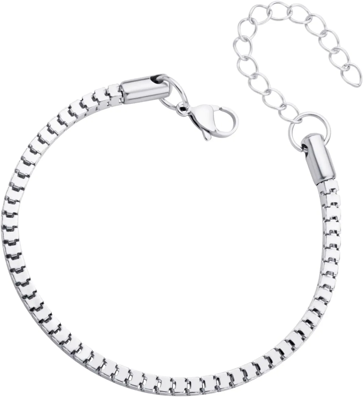 555Jewelry 3MM Square Box Chain Bracelet for Women Solid Bracelets for Women Adjustable Chain Link Bracelet for Women