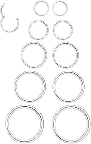 5Pairs 16G Surgical Steel Hinged Clicker Segment Nose Rings Hoop Helix Cartilage Daith Tragus Nipple Sleeper Earrings Body Piercing for Women Men 6mm 8mm 10mm 12mm 14mm