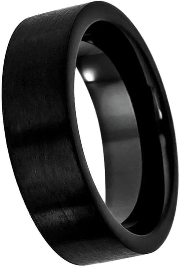 7mm Tungsten Carbide Ring for Men  Black IP Plated Brushed Pipe Cut Band  Wedding Band, Engagement, Fashion Jewelry, Scratch-Resistant, Comfort Fit