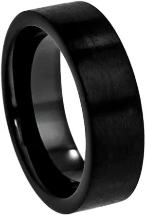 7mm Tungsten Carbide Ring for Men  Black IP Plated Brushed Pipe Cut Band  Wedding Band, Engagement, Fashion Jewelry, Scratch-Resistant, Comfort Fit