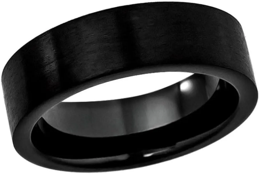 7mm Tungsten Carbide Ring for Men  Black IP Plated Brushed Pipe Cut Band  Wedding Band, Engagement, Fashion Jewelry, Scratch-Resistant, Comfort Fit
