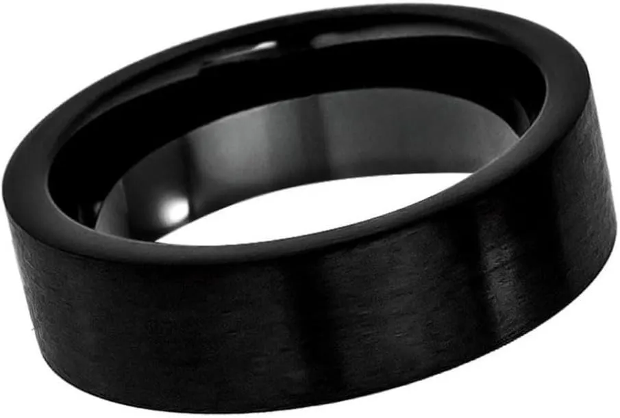 7mm Tungsten Carbide Ring for Men  Black IP Plated Brushed Pipe Cut Band  Wedding Band, Engagement, Fashion Jewelry, Scratch-Resistant, Comfort Fit
