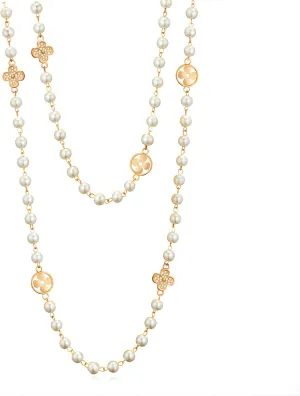 8MM Round Simulated Shell Pearl Strand Layered Necklace for Women, Dainty Multiple Strands Long Necklace for Party, Vintage Costume Jewelry