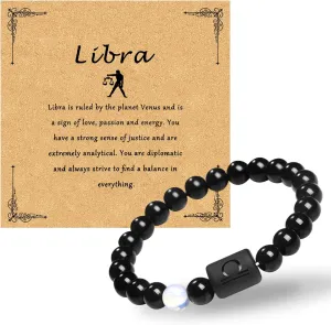 8mm Zodiac Bracelet for Men Women Constellation Natural Black Onyx Stone Elastic Handmade Beads Hand Chain for Birthday Gift