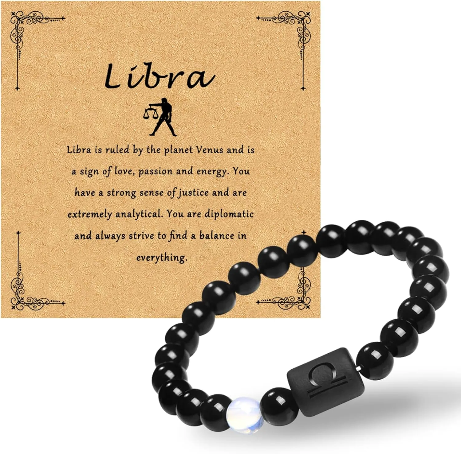 8mm Zodiac Bracelet for Men Women Constellation Natural Black Onyx Stone Elastic Handmade Beads Hand Chain for Birthday Gift