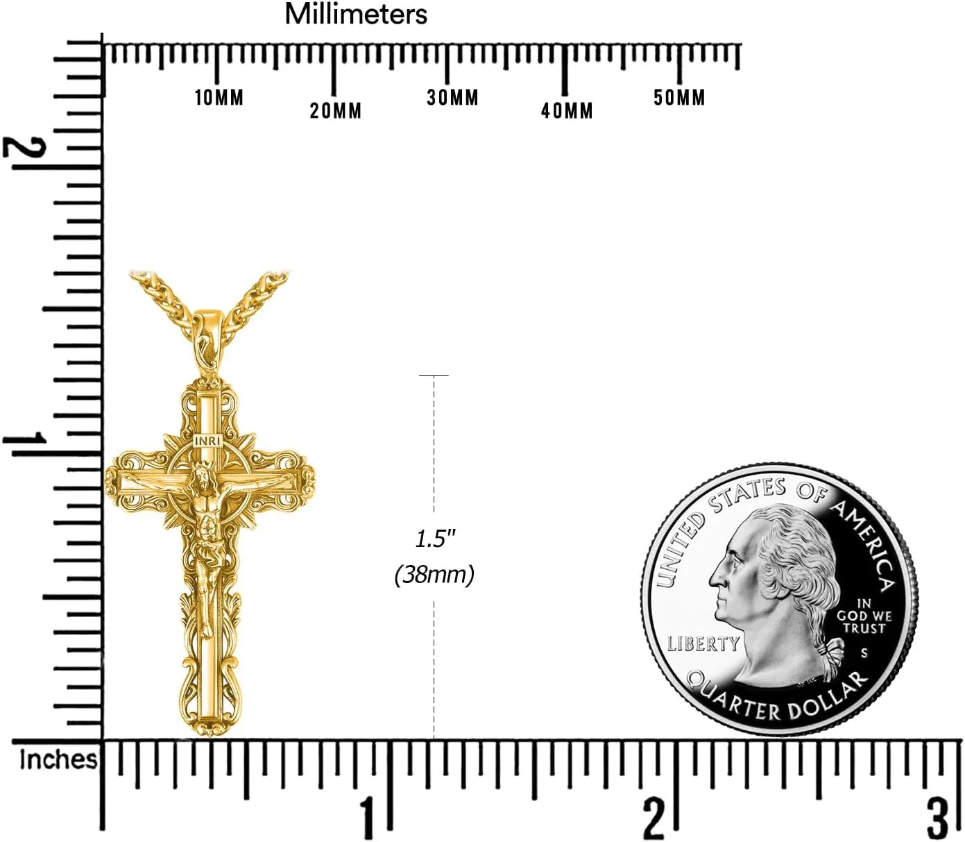 925 Sterling Silver Cross Crucifix Jesus Christ INRI Pendant Necklace for Men Women Medal Christian Religious Necklaces for Mens