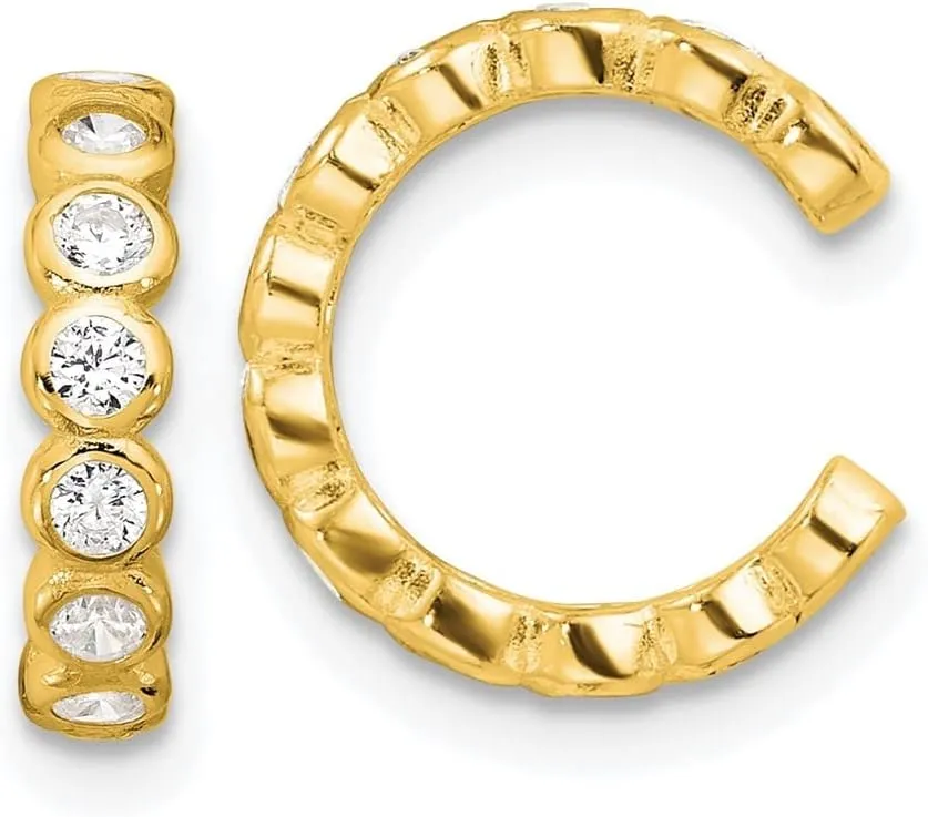 925 Sterling Silver Flash Gold-plated Polished Cubic zirconia Bezel Pair of 2 Cuff Earrings