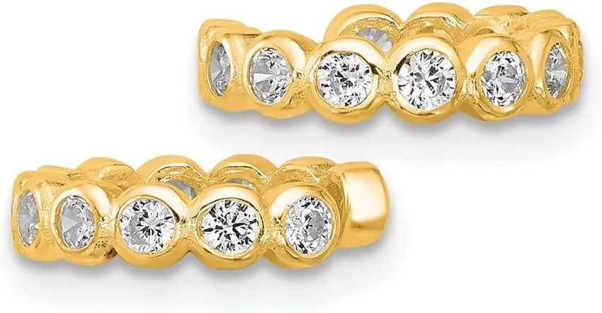 925 Sterling Silver Flash Gold-plated Polished Cubic zirconia Bezel Pair of 2 Cuff Earrings