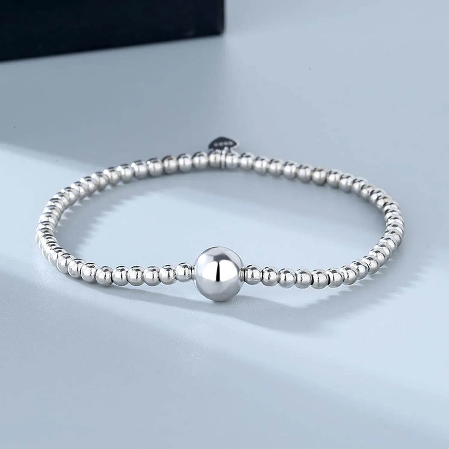 925 Sterling Silver Handmade Strand Chain Bracelet 4mm Bead Ball Stretch Bracelets for Women Silver Jewelry Gift