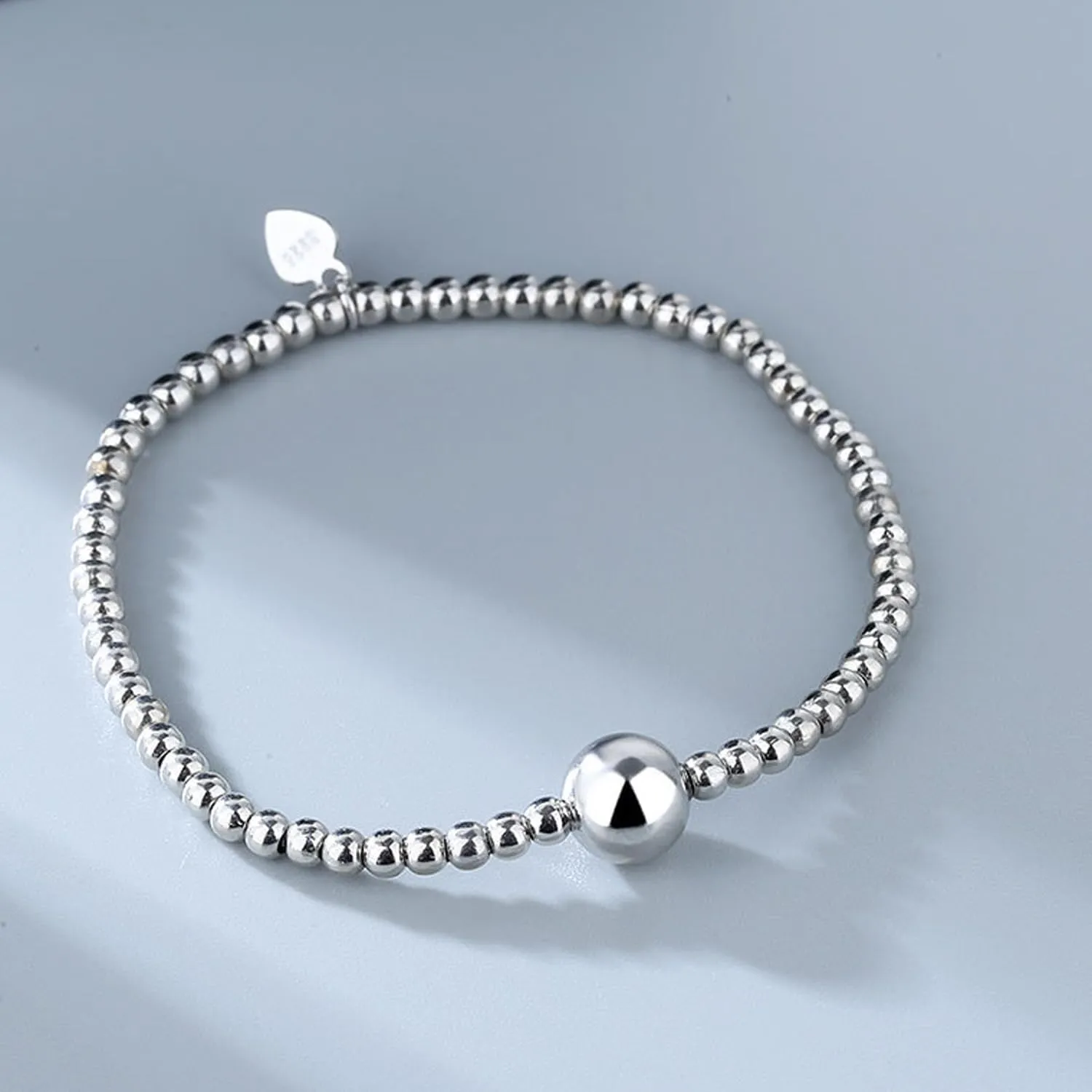 925 Sterling Silver Handmade Strand Chain Bracelet 4mm Bead Ball Stretch Bracelets for Women Silver Jewelry Gift