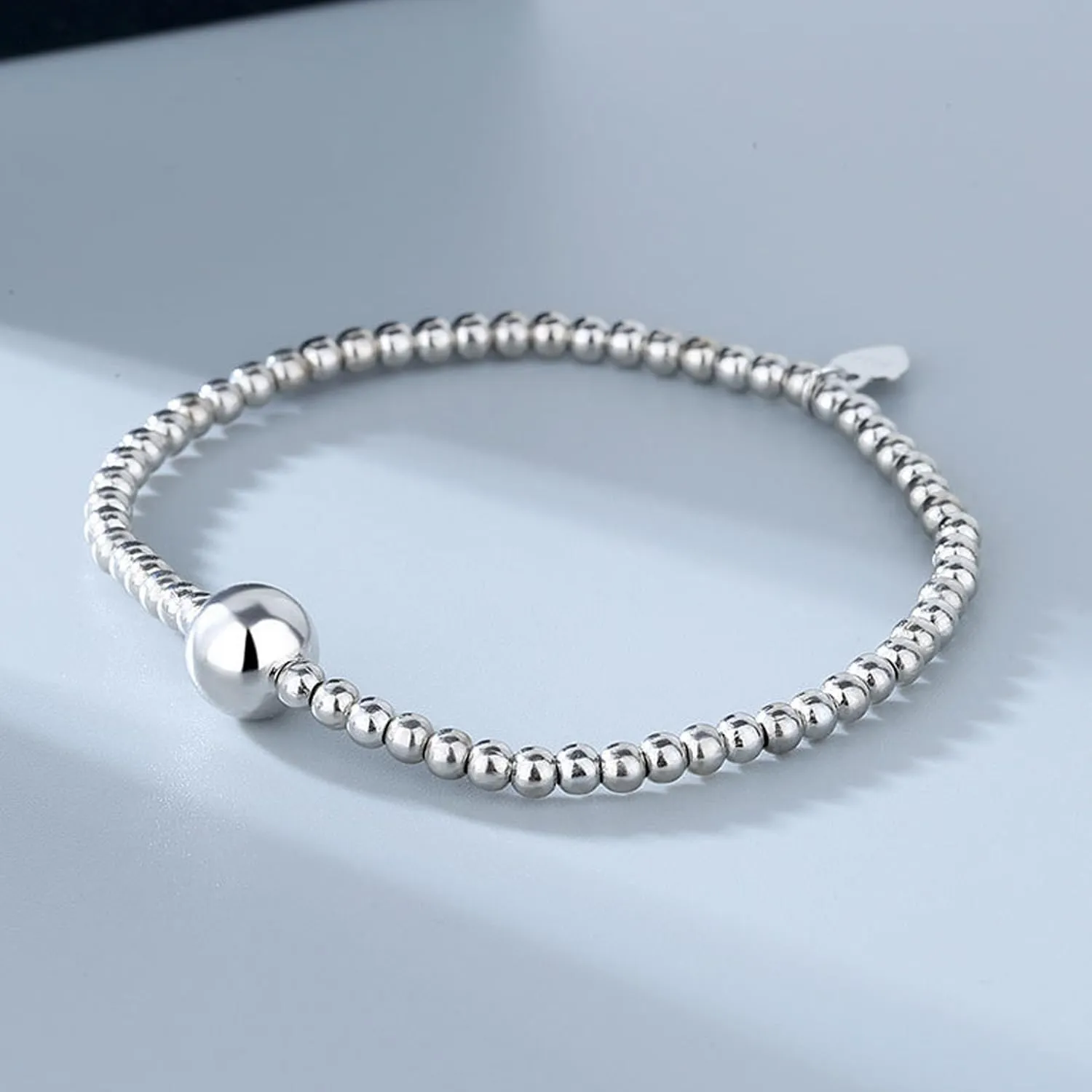 925 Sterling Silver Handmade Strand Chain Bracelet 4mm Bead Ball Stretch Bracelets for Women Silver Jewelry Gift