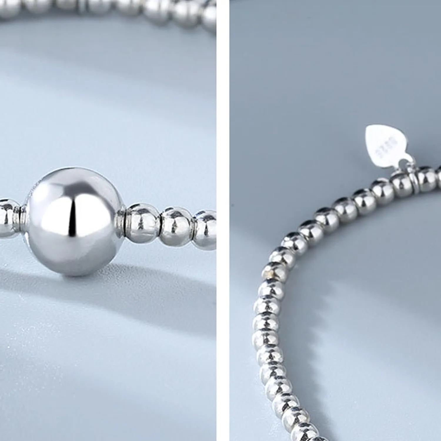 925 Sterling Silver Handmade Strand Chain Bracelet 4mm Bead Ball Stretch Bracelets for Women Silver Jewelry Gift