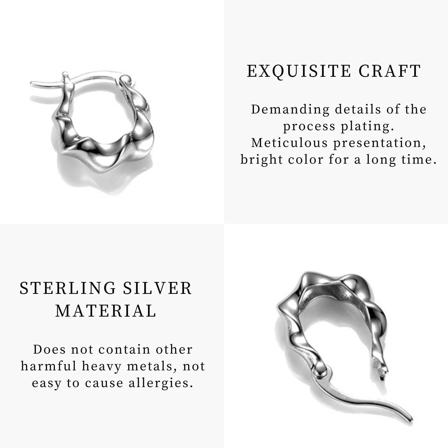 925 Sterling Silver Huggie Earrings Twist Hoop Earrings Small Huggie Earring Minimalist Thick Hoop Earrings for Women