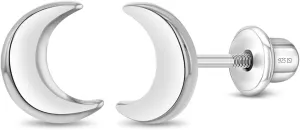 925 Sterling Silver Polished Crescent Moon Screw Back Earring For Little Girls & Preteens - Beautiful Crescent Shaped Girl Earrings - Adorable Celestial Young Girl Earrings