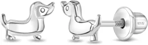 925 Sterling Silver Polished Dachshunds Safety Screw Back Earrings For Toddlers and Little Girls - Children's Dog Shaped Earrings - Animal Earrings For Young Girl