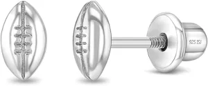 925 Sterling Silver Polished Football Safety Screw Back Earrings For Little Girls & Preteens - Children's Sports Fan Jewelry For Football Games - Small Football Girls Earrings