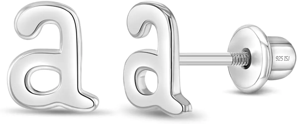 925 Sterling Silver Polished Initial Letter A Screw Back Earrings For Little Girls & Preteens - Adorable Initial Letter Earrings For Young Girls Whose Name Begins With the Letter A