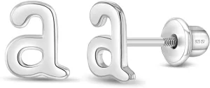 925 Sterling Silver Polished Initial Letter A Screw Back Earrings For Little Girls & Preteens - Adorable Initial Letter Earrings For Young Girls Whose Name Begins With the Letter A