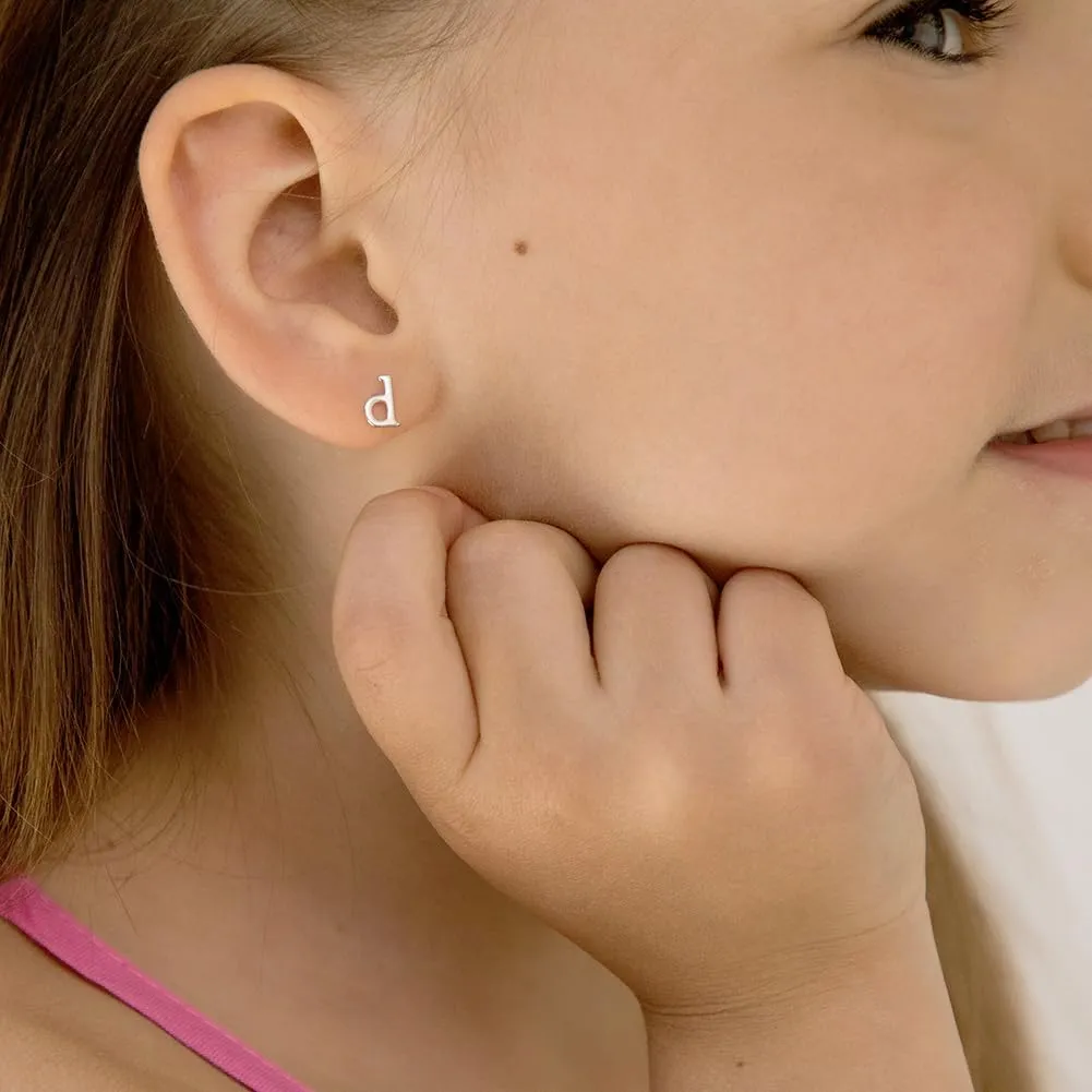 925 Sterling Silver Polished Initial Letter Screw Back Earrings For Little Girls & Preteens - Casual Initial Earrings For a Young Girls Birthday Event - Small Earrings For Girls