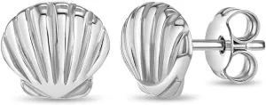 925 Sterling Silver Polished Seashell Standard Push Back Earrings For Little Girls & Preteens - Tiny seashell Earrings For Little Girls - Adorable Vacation Time Earrings For Preteen Girls