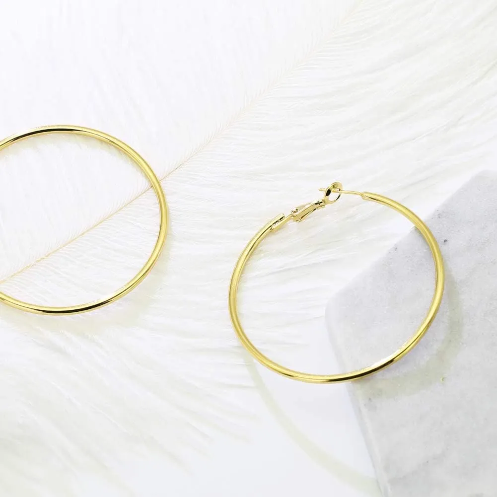 925 Sterling Silver Post Hoop Earrings, Lightweight Hoops 18K Gold Plated Polished Round Hoop Earrings For Women