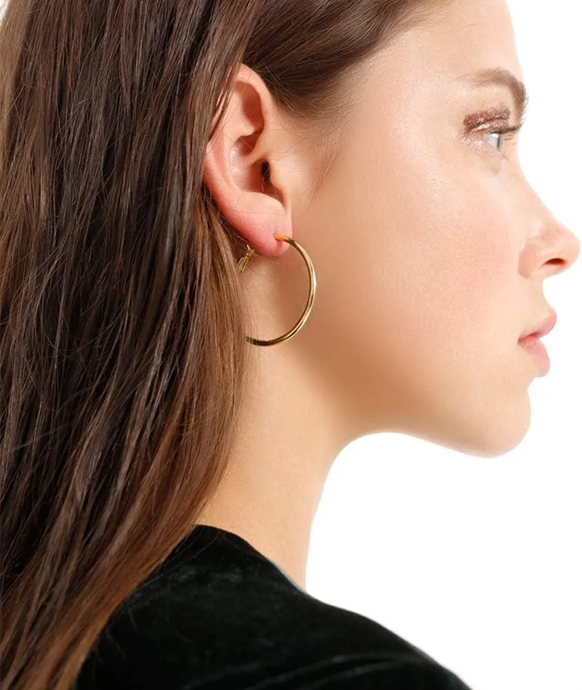 925 Sterling Silver Post Hoop Earrings, Lightweight Hoops 18K Gold Plated Polished Round Hoop Earrings For Women