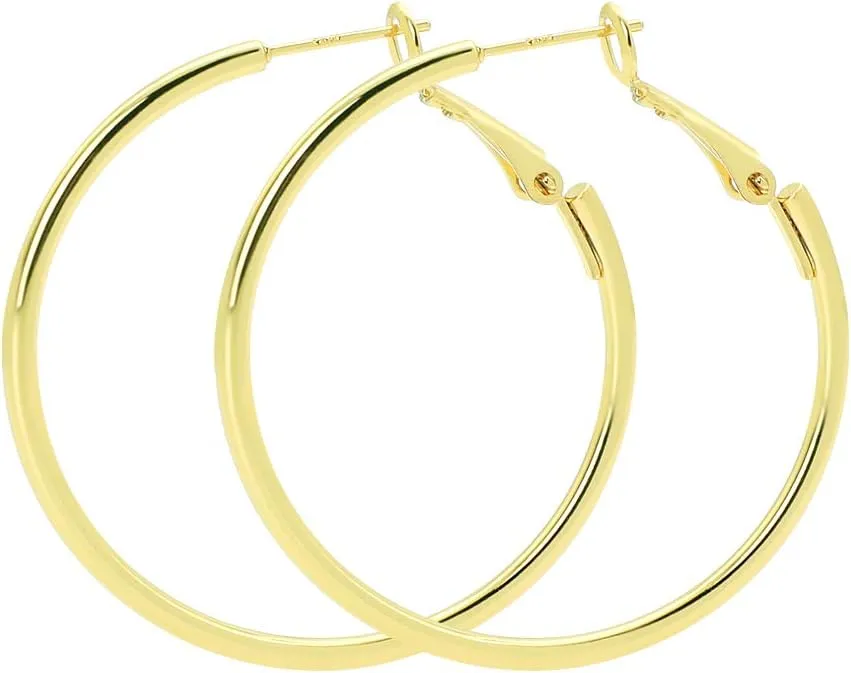 925 Sterling Silver Post Hoop Earrings, Lightweight Hoops 18K Gold Plated Polished Round Hoop Earrings For Women