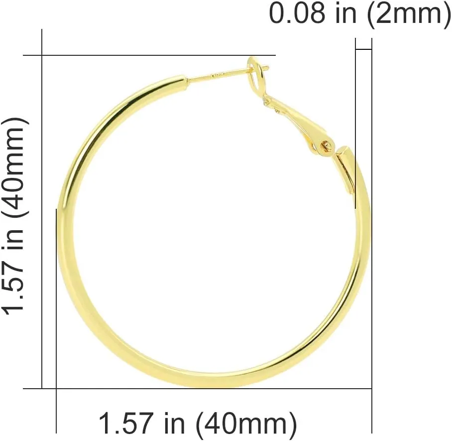 925 Sterling Silver Post Hoop Earrings, Lightweight Hoops 18K Gold Plated Polished Round Hoop Earrings For Women