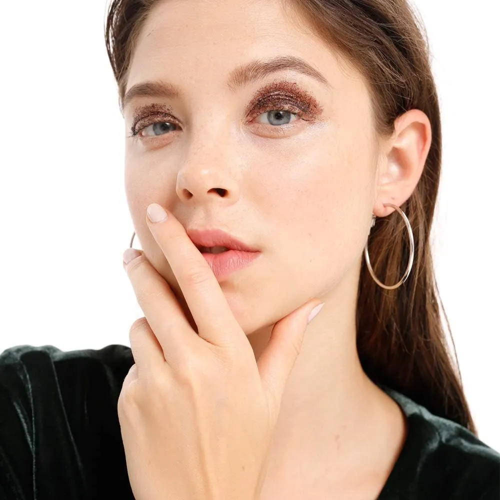 925 Sterling Silver Post Hoop Earrings,18K White Gold Plated Polished Rounded Hoop Earrings For Women, Gift Box Packaging