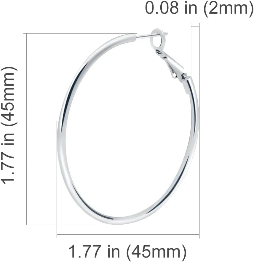 925 Sterling Silver Post Hoop Earrings,18K White Gold Plated Polished Rounded Hoop Earrings For Women, Gift Box Packaging