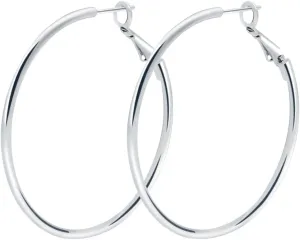 925 Sterling Silver Post Hoop Earrings,18K White Gold Plated Polished Rounded Hoop Earrings For Women, Gift Box Packaging