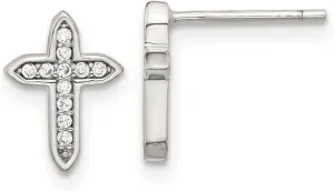 925 Sterling Silver Rhodium Plated Polished CZ Simulated Diamond Passion Religious Faith Cross Post Earrings 10.66x7.8mm Wide Stud Earring for Women