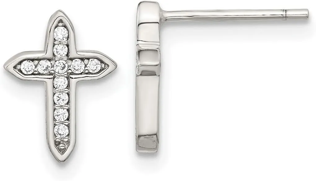 925 Sterling Silver Rhodium Plated Polished CZ Simulated Diamond Passion Religious Faith Cross Post Earrings 10.66x7.8mm Wide Stud Earring for Women
