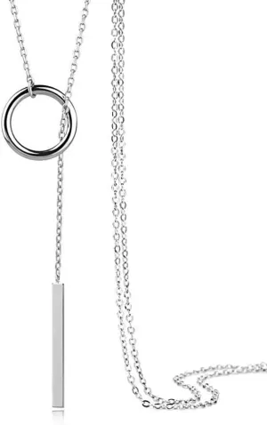925 Sterling Silver Round Stick Cross Bar Lariat Y Pendant Necklace Long Tassel Sweater Chain for Women Gift