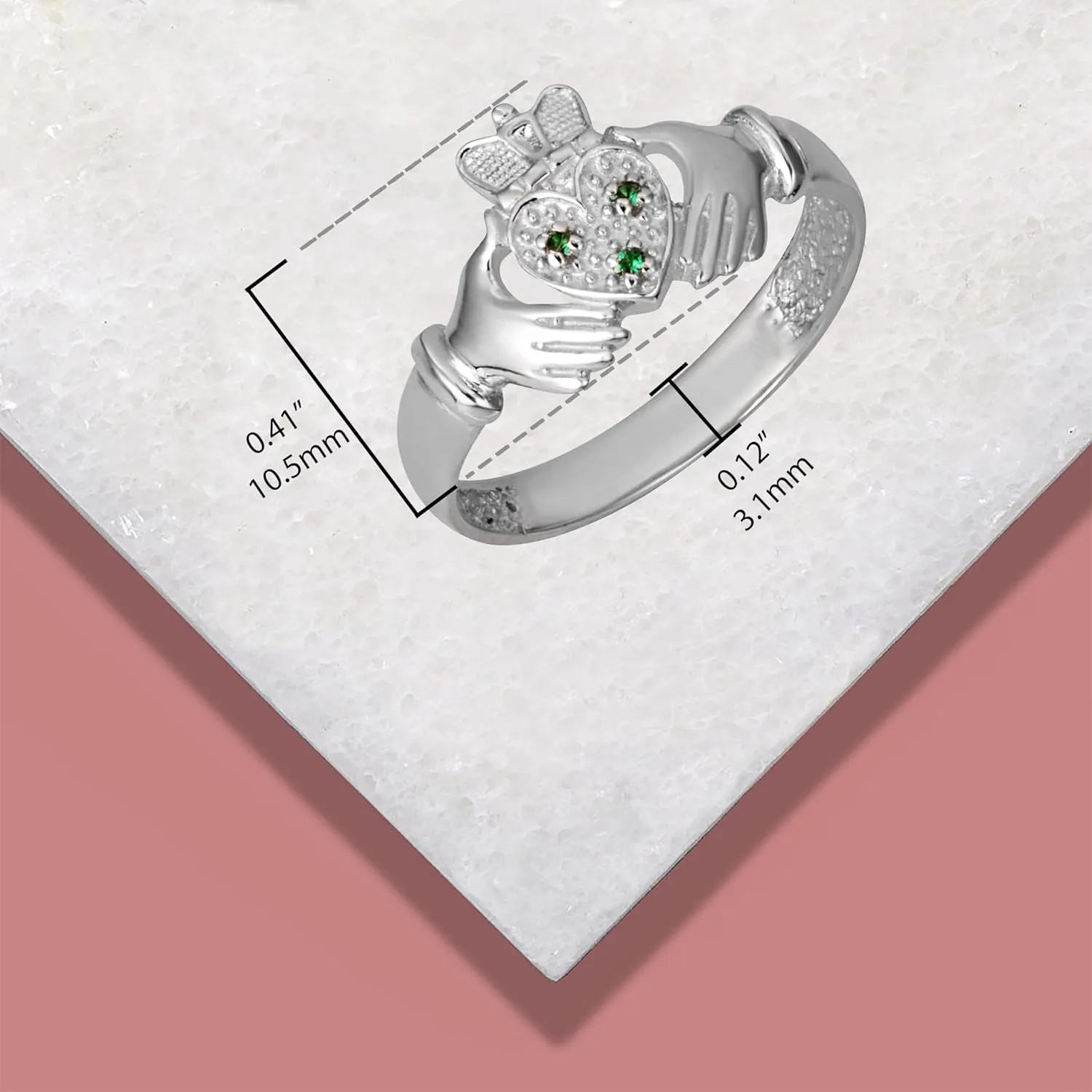 .925 Sterling Silver Women's Elegant Lab Created Emerald Claddagh Ring