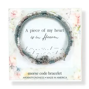 A Piece Of My Heart Is In Heaven Morse Code Bracelet, Memorial Gift for Loss of Husband, Remembrance Jewelry for Her, In Memory of a Loved One Condolence Gift Mom Dad Child Son Grandma Grandpa