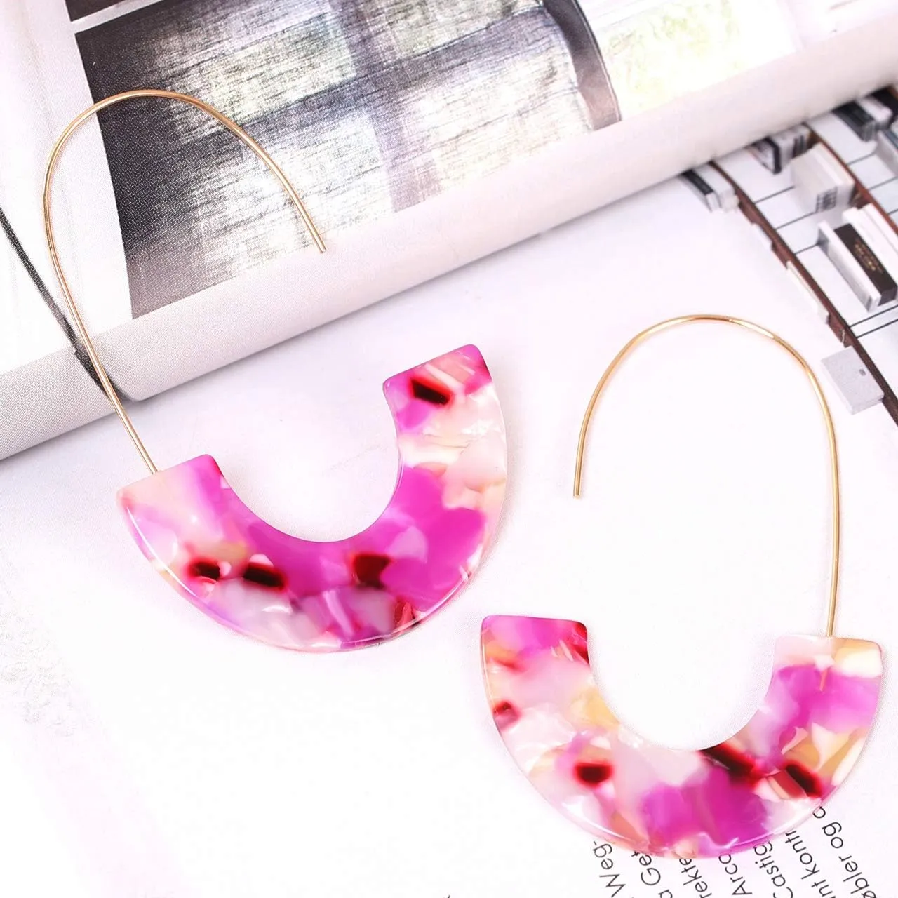 Acrylic Earrings Statement Tortoise Hoop Earrings Resin Wire Drop Dangle Earrings Fashion Jewelry For Women