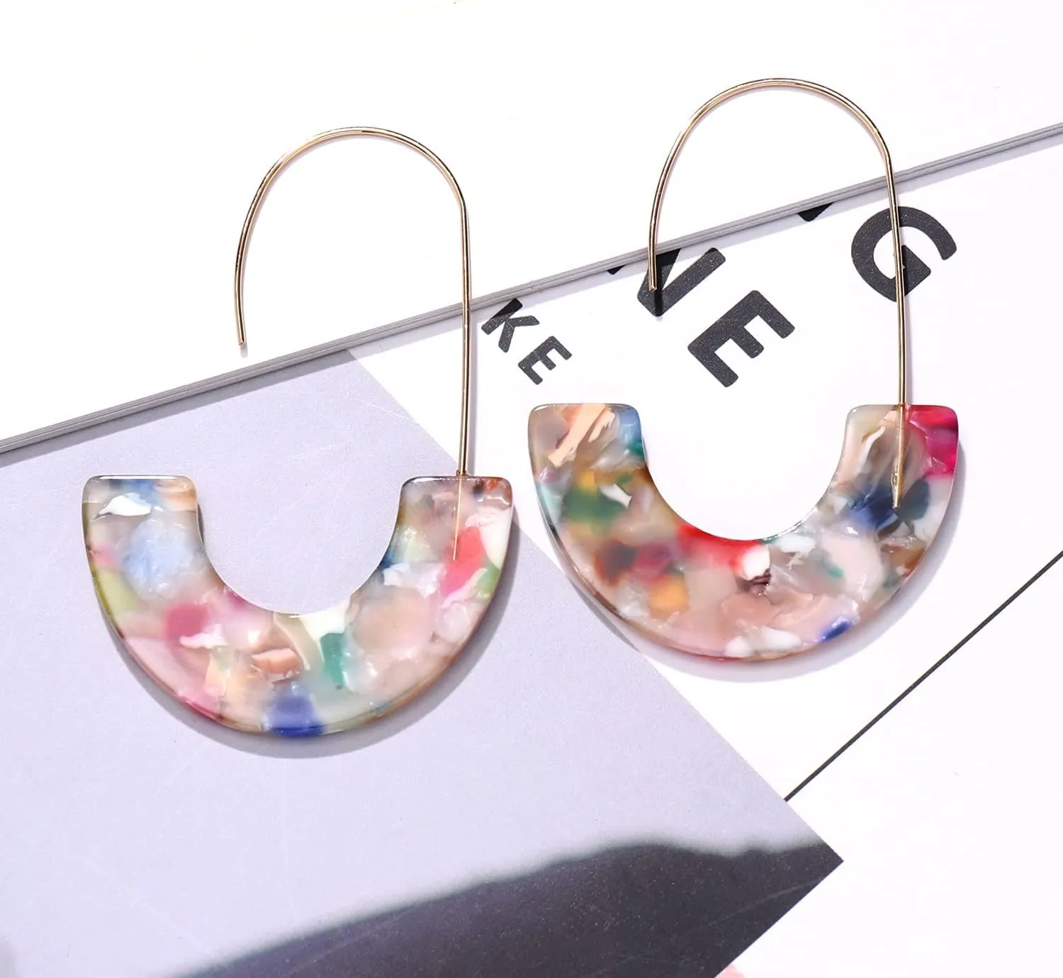 Acrylic Earrings Statement Tortoise Hoop Earrings Resin Wire Drop Dangle Earrings Fashion Jewelry For Women