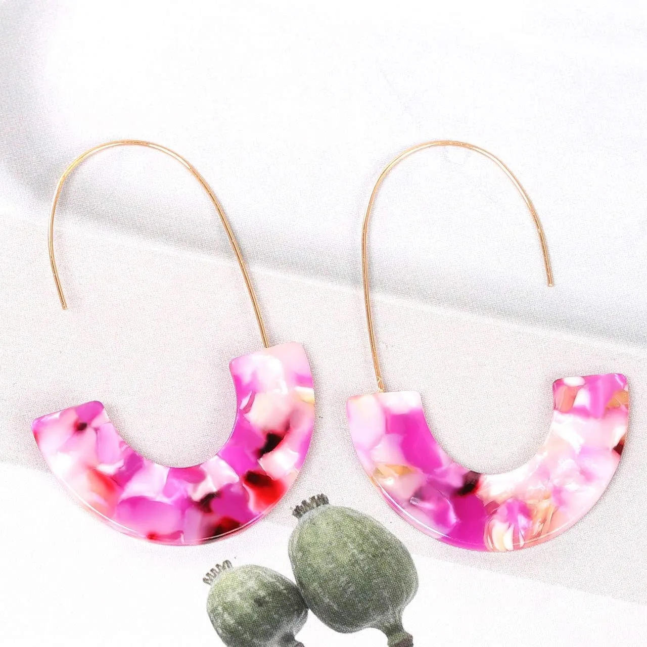 Acrylic Earrings Statement Tortoise Hoop Earrings Resin Wire Drop Dangle Earrings Fashion Jewelry For Women