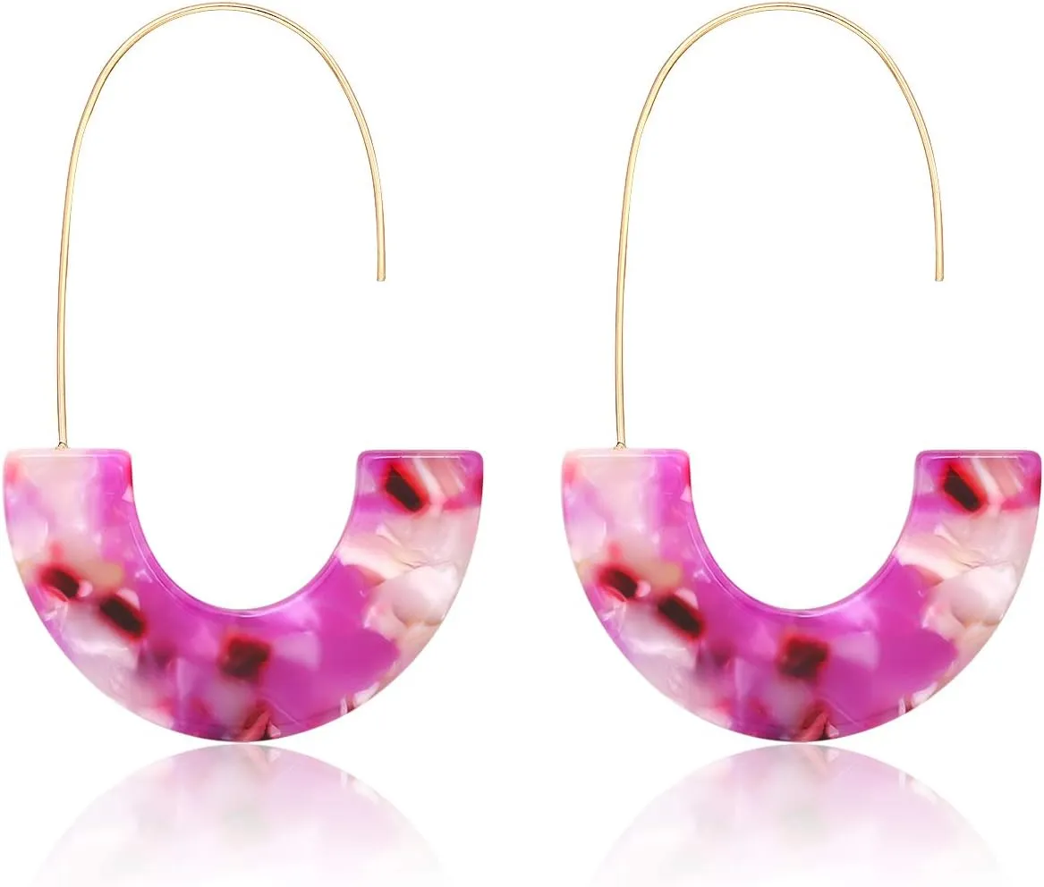 Acrylic Earrings Statement Tortoise Hoop Earrings Resin Wire Drop Dangle Earrings Fashion Jewelry For Women