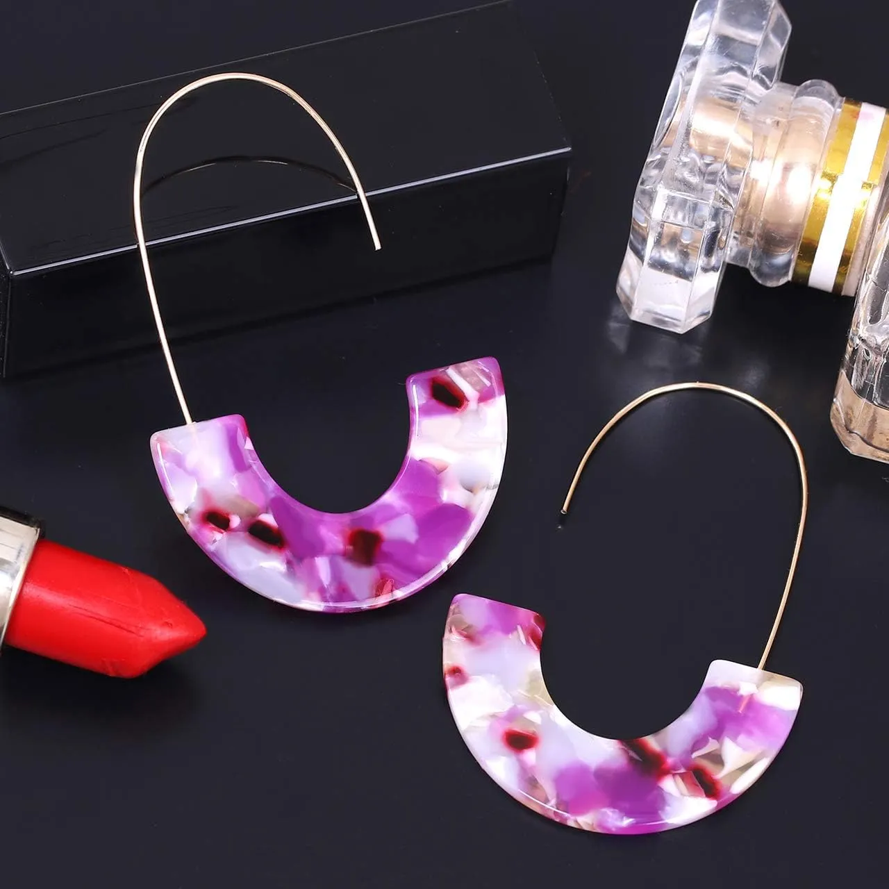 Acrylic Earrings Statement Tortoise Hoop Earrings Resin Wire Drop Dangle Earrings Fashion Jewelry For Women