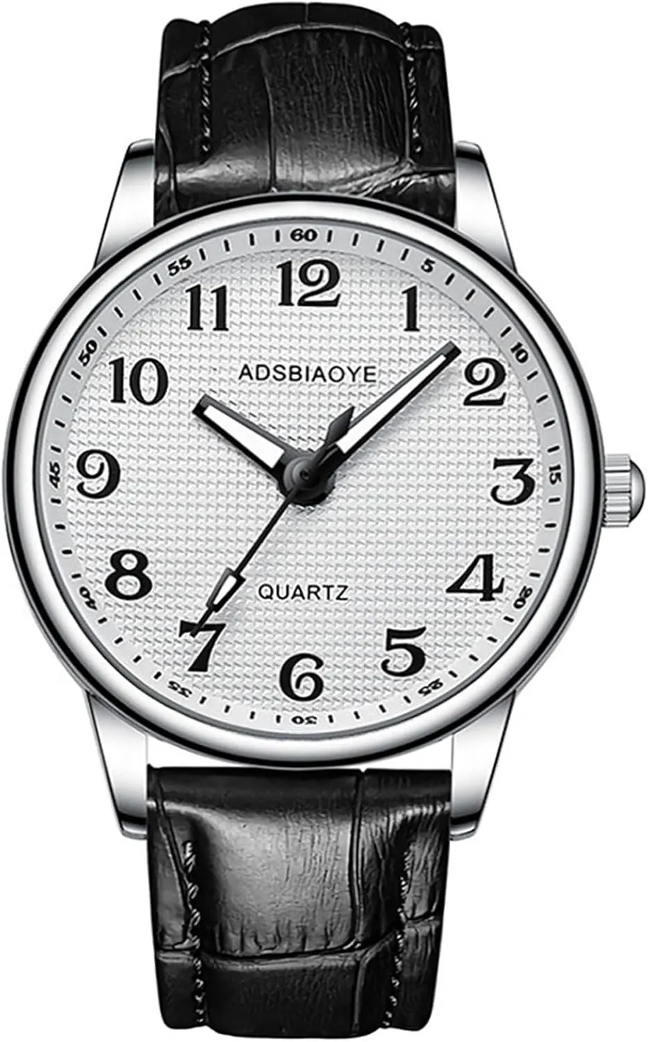 ADSBIAOYE Men's Minimalist Easy Reader Watch Stainless Steel Leather Strap Waterproof Bussiness Casual Mens Quartz Wrist Watch